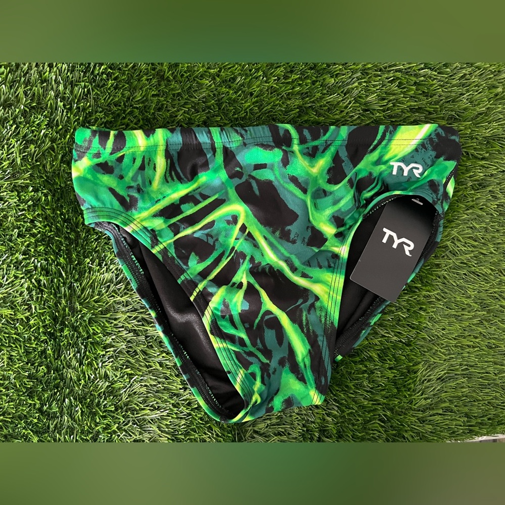 TYR Men's Small Vibrant Green and Black Swim Brief